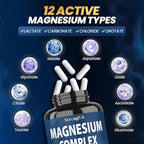 1000mg Magnesium Complex for Women and Men, 12 in 1 Magnesium Supplement with Ashwagandha, Zinc, D3, L-theanine. Easy to Swallow, High Absorption, Sleep Support & Stress Relief (120 Capsules)