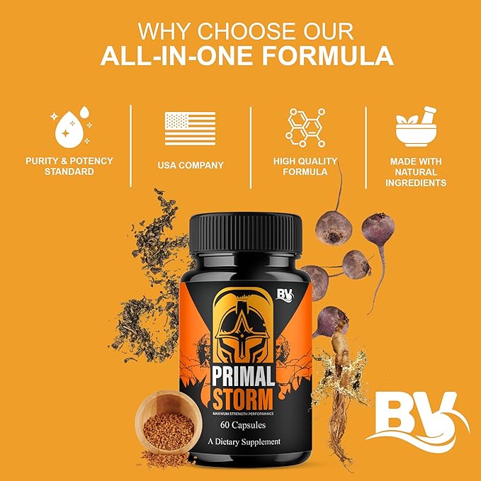BLUE VIBE Primal Storm Maximum Strength Performance Supplement, PrimalStorm Maximum Strength Daily Overall Health Management Support Supplement, Primal Storm Premium Support (2 Pack - 120 Capsules)