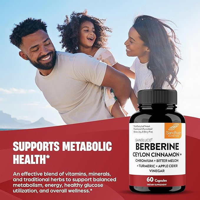 Sangluco Berberine Cinnamon Chromium Turmeric Apple Cider Vinegar Bitter Melon Supplement | Supports Healthy Levels Already Within Normal Range | 180 Capsules