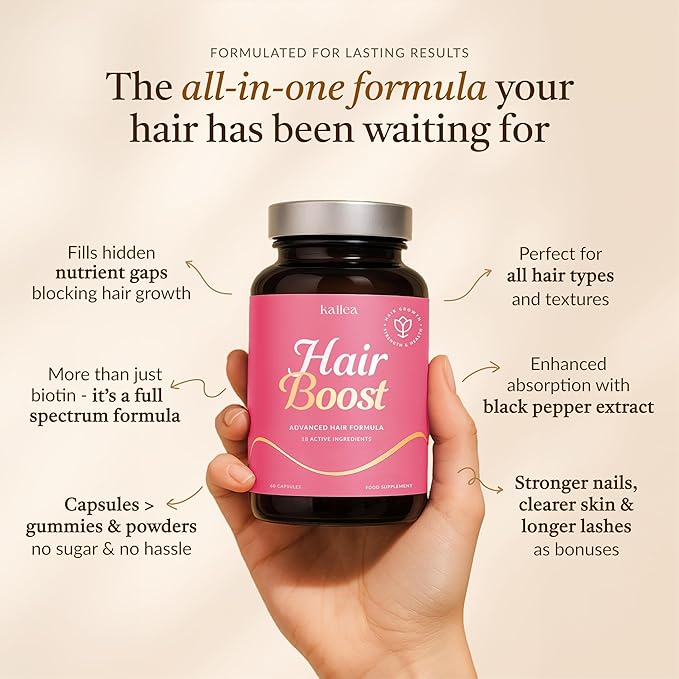 18-in-1 Hair Growth Supplement | Collagen, Hyaluronic Acid, Nettle, Silica, Biotin, Grape Seed Extract, Bamboo | Stronger, Thicker, Longer Hair – Supports Hair Volume, Shine, Scalp & Nail Health