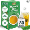 LeafLea 80 Moringa Tea Bags, Made from Natural Moringa Leaves, Caffeine-Free Herbal Tea, Sugar-Free, Individually Wrapped for Fresh Flavor (Pack of 2)