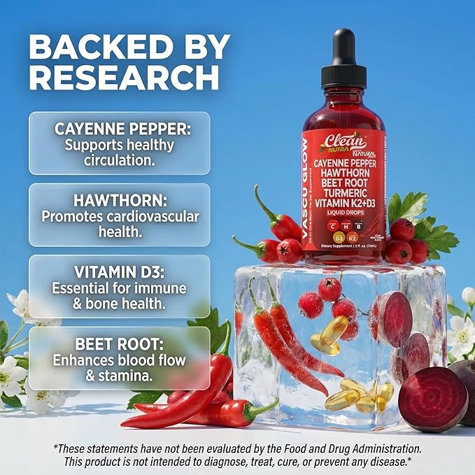 Clean Nutra Cayenne Pepper Drops Supplement Liquid + Hawthorn Berry, Vitamin D3 K2 Beet Root Powder, Ceylon Cinnamon, Turmeric Curcumin, Organic Panax Ginseng, Berberine Extract Organic (2)