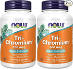 NOW Foods Supplements,Tri-Chromium™ 500 mcg with Cinnamon,Insulin Co-Factor*,180 Veg Capsules,(Pack of 2)
