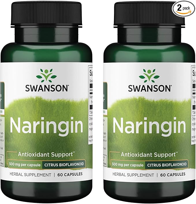 Swanson Naringin Citrus Bioflavonoid Antioxidant Supplement for Adults Seeking Enhanced Vitamin C Benefits - 500 mg (60 Capsules, 2 Pack)