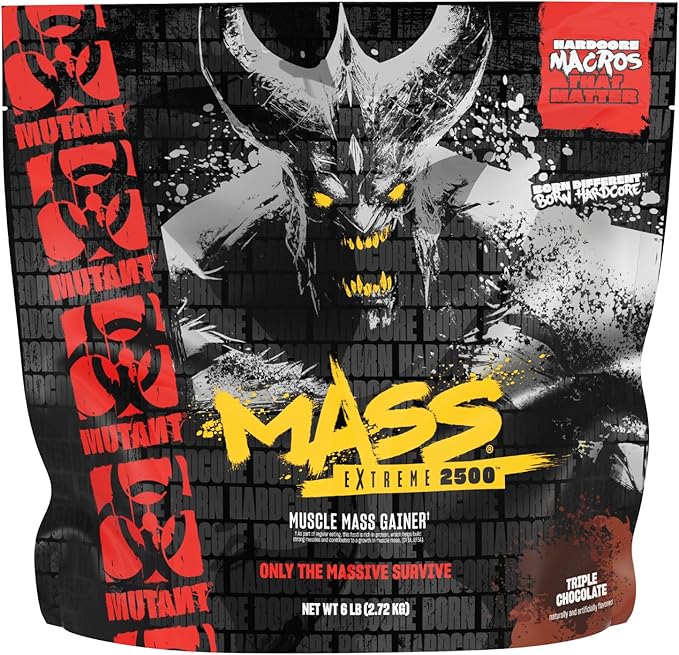 Mutant Mass Extreme 2500 - High Calorie Mass Gainer Whey Protein Powder with Whole Food Carbs - Muscle Building & Weight Gain for Extreme Hard Gainers - Triple Chocolate 6 lbs