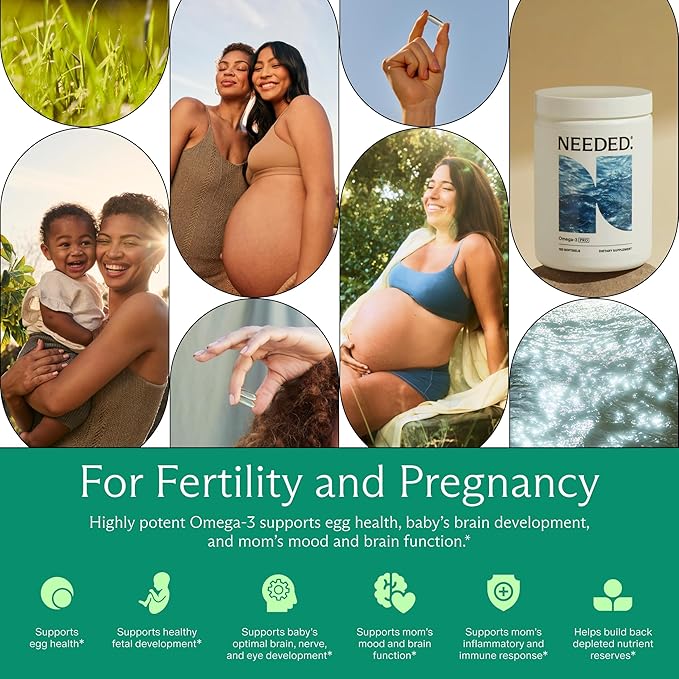 Needed. Prenatal Omega-3 - High Potency Dose of Sustainably Sourced Fish Oil, 1000mg DHA, 1000mg EPA, Encased in a Gelatin-Free, Plant-Based Softgel Shell