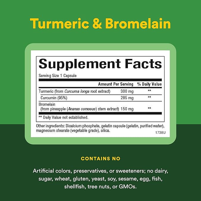 Natural Factors, Turmeric & Bromelain 450 mg, Muscle and Joint Support, 90 Capsules