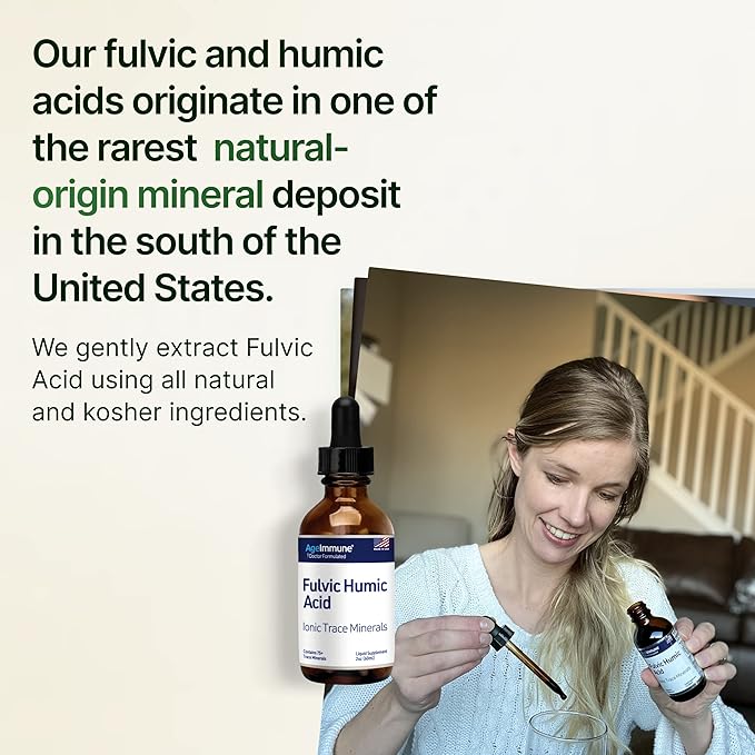 Fulvic Humic Acid 75 + Trace Minerals Liquid Supplement - Plant Derived in USA - Fulvic Acid Minerals Concentrate for Energy, Gut Health and Hydration- 1 gram per Serving - 2 oz.
