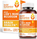 Bold Botanica Organic Lions Mane Supplement Capsules - 100% Fruiting Body Dual Extract - 115mg Beta-Glucans - Lion’s Mane Mushroom Extract for Brain, Memory & Mood, Immune Support - 60 Vegan Capsules