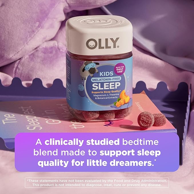 OLLY Kids Melatonin Free Sleep Gummy Supplement, Supports Sleep Quality,* Magnesium, L-Theanine, Lemon Balm, Cloudberry Peach Flavored, 25 Day Supply - 50 Count