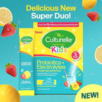 Culturelle® Kids Probiotics and Electrolytes Hydration Super Duo, Strawberry Lemonade, Sugar Free‡ Powder Packets for Immune and Digestive Support, 30 Count