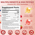 NEVISS Vegan Vitamin D3 + Vitamin B12 Gummies, High Potency D3 5000IU & 1000 mcg Methylated B12, Vitamin D3 and B12 for Adults, Support Bone Health, Immune & Energy Supplement, 60 Count