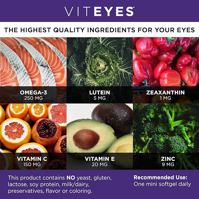 Viteyes Vision for Ages 50 Plus for Eye Health, Vision Support, Aging Eyes, Lutein, Zeaxanthin, Omega-3, Zinc, Vitamin C, Vitamins D, Vitamins E, Eye Doctor Trusted, Manufactured in The USA, 90 Ct
