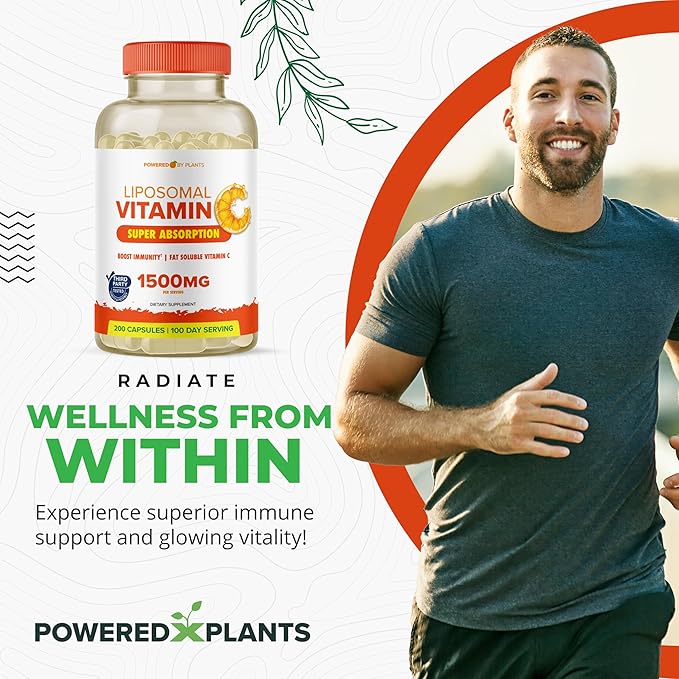 Liposomal Vitamin C Capsules - 1500mg Buffered High Absorption Vitamin C Supplement & Collagen Booster - Fat Soluble Immunity Support Ascorbic Acid Supplement 200 Vegan Capsules