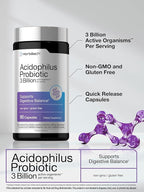 Horbäach Probiotic for Women & Men's Digestive Health | 3 Billion CFU | 90 Capsules | Non-GMO & Gluten Free