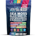 Clean Nutraceuticals Sea Moss Black Seed Oil Ashwagandha Turmeric Bladderwrack Burdock & Vitamin C Vitamin D3 with Elderberry Manuka Dandelion (120 Count (Pack of 1))