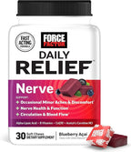 Force Factor Daily Relief Nerve Supplement with Alpha Lipoic Acid, B Vitamins, CoQ10 & Acetyl-L-Carnitine HCl for Nerve Discomfort in Hands, Feet, Toes & Fingers, Blueberry Acai, 30 Soft Chews