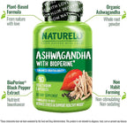 NATURELO Ashwagandha Organic Root Powder - Natural Herbs Supplement for Fatigue, Stress Relief, Mood Enhancer - with Black Pepper Extract - 90 Vegan Capsules