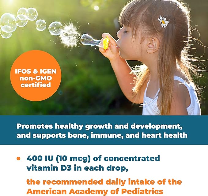 Carlson - Kid's Super Daily D3, Vitamin D Drops for Kids, 400 IU per drop, 1-Year Supply, Heart & Immune Health, Vegetarian, Liquid Vitamin D Drops, Unflavored, 365 drops