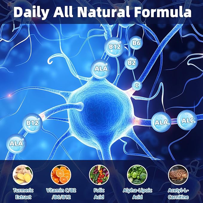 Nerve Support Plus, Nerve Supplement Alpha-Lipoic, AcidTurmeric Extract, B12, Vitamins and Herbal Blend for Fortify Nerve Health, 120 Capsules