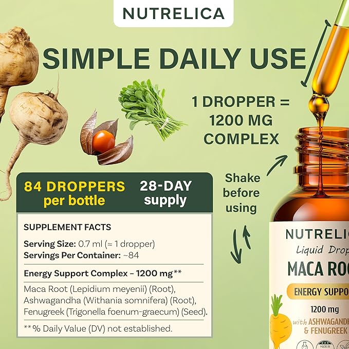Maca Root with Ashwagandha & Fenugreek – Herbal Wellness & Vitality Support – 1200mg, No Sugar, Vegan, Non-GMO