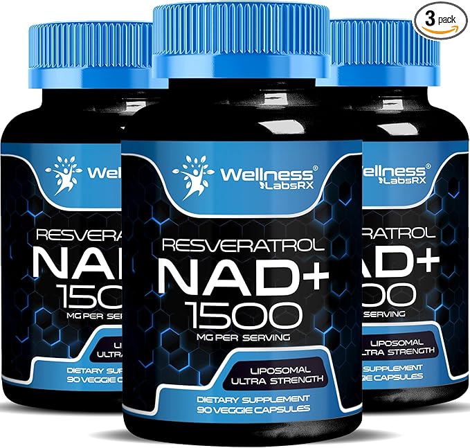 WELLNESS LABSRX Liposomal NAD Supplement, 1500mg - USA Made, NAD Resveratrol Supplement for Women and Men, NAD+ Support Cellular Health, Energy & Anti Aging - 3 Pack