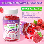 2 Pack Vitamin B1 Gummies 500mg for Adults & Kids – High Potency Thiamine B1 Supplement for Energy & Nervous System Support, Sugar-Free, Raspberry Flavor, 120 Count