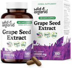 Wild & Organic Grape Seed Extract Capsules - Antioxidant Support - Grapeseed Extract 400 mg - 95% Polyphenols - 180 Vegan Capsules - 6 Month Supply - Non-GMO