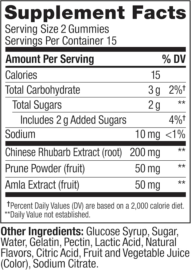 OLLY Keep it Movin' Gummy Supplement, Occasional Constipation Support,* Rhubarb, Prune, Amla Extracts - Plum Berry Flavored, 15 Day Supply - 30 Count