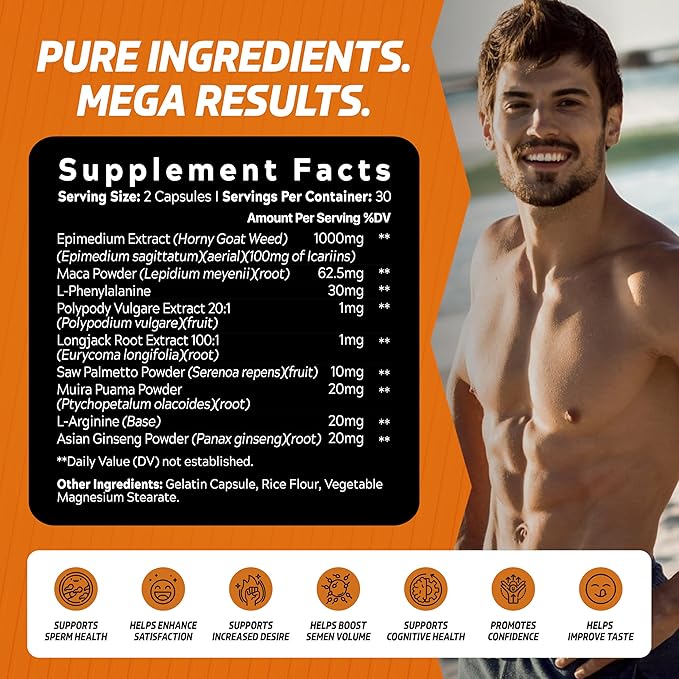 Mega Load Enhancer - Semen Volume Booster Supplement for Men - Increase Load Size, Taste, Fertility Supplement - 3rd Party Tested Formula - 9 Active Ingredients - 60 Capsules for Adults