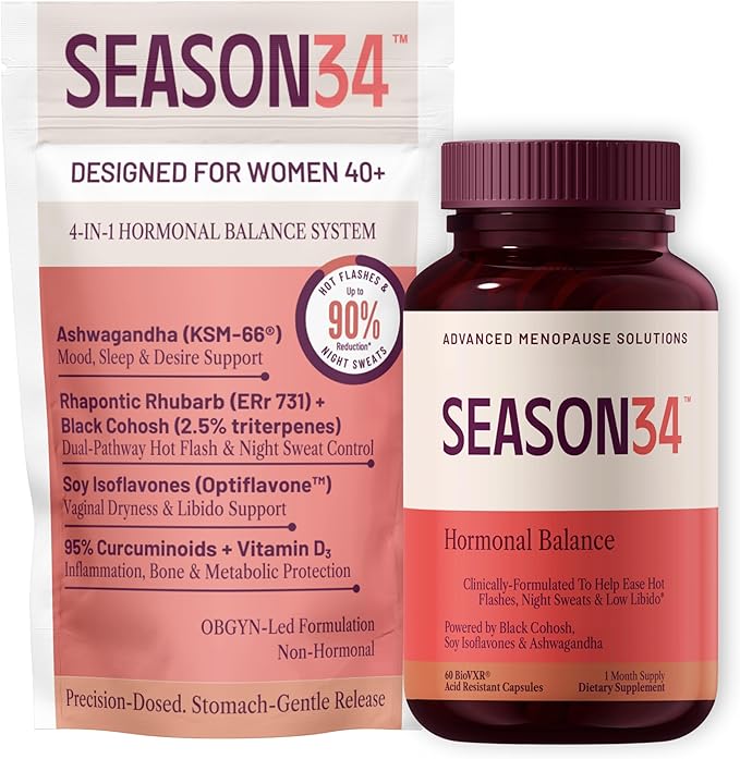 Multi-Symptom Menopause and Perimenopause Herbal Relief for Women | Hot Flashes, Night Sweats, Mood & Libido Support | Black Cohosh, Ashwagandha KSM-66, Isoflavones & Rhapontic | Hormone-Free, 60 Ct