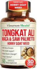 HornyGoatWeed for Men (1000mg per Serving) – Male Enhancing Supplement w/ Maca Root, Tongkat Ali, Saw Palmetto, Panax Ginseng, Tribulus Terrestris & L-Arginine for Energy, Drive & Strength, 60 Count