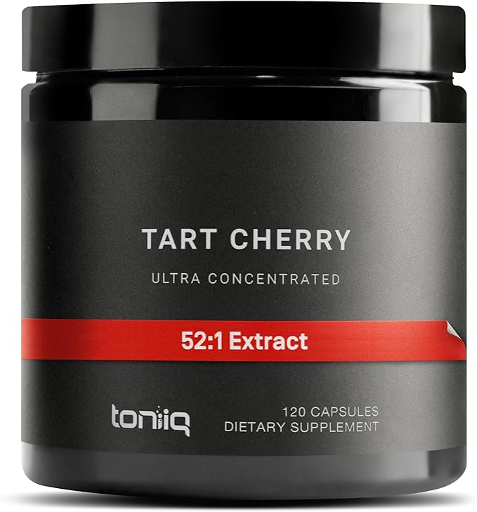 Toniiq Tart Cherry Capsules - Ultra High Potency 52:1 Extract - Highly Concentrated - Third-Party Lab Tested for Purity & Quality - 120 Capsules