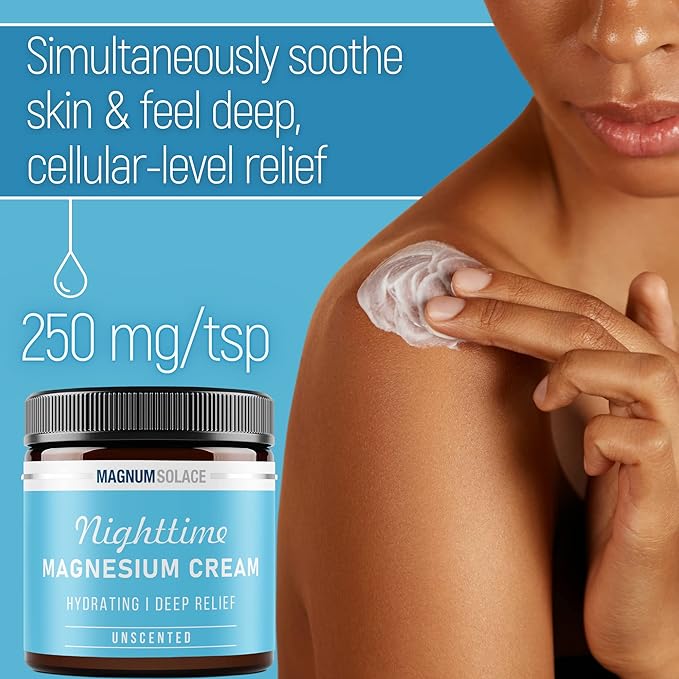 Magnum Solace Magnesium Lotion – Nighttime Magnesium Cream – Apply to Legs, Arms or Chest - Topical Magnesium Chloride – USA Made and Safe for Kids (Unscented)