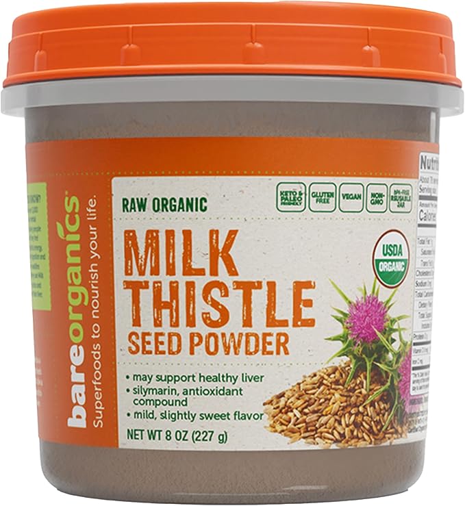 BareOrganics Milk Thistle Seed Powder, Superfood Powder, Organic Dietary Supplement, 8 Ounces