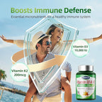 Vitamin D3 K2 Softgels, D3 10000 IU with K2 (MK-7) 200 mcg with Coconut Oil Softgels, Easy to Swallow 2 in 1 Vitamins D & K, Supports Calcium Absorption, Immune and Heart Health - 90 Counts