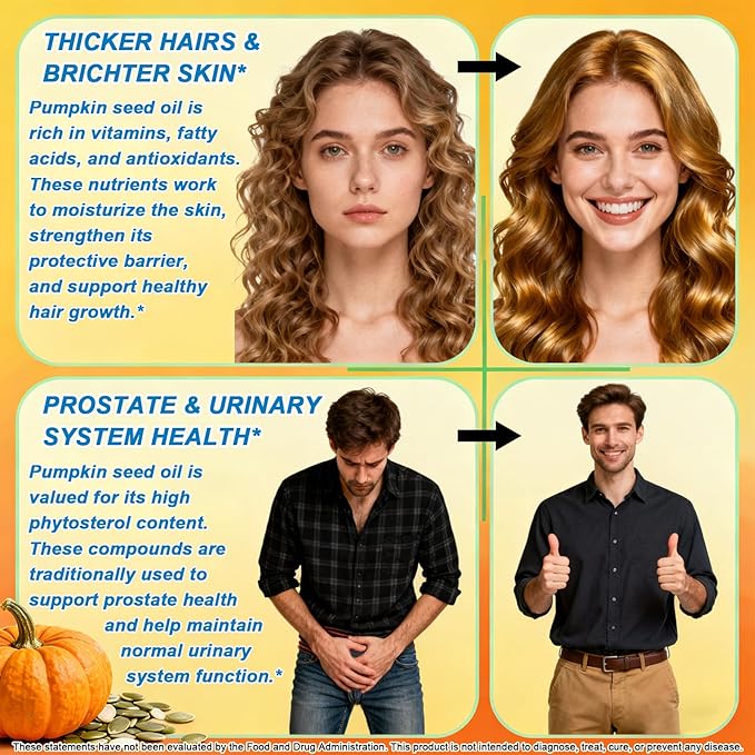 Pumpkin Seed Oil with Saw Palmetto Liquid Drops - Supports Hair Growth, Prostate & Urinary Health | Cold Pressed Pumpkin Seed Oil Supplement for Women Men, Fast Acting Liquid than Capsules丨Non-GMO