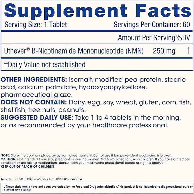 ProHealth NMN Pro 250 Sustained Release (60 Tablets) 250 mg Uthever® NMN. NAD+ Precursor for Cellular Energy, Mitochondrial Support & Healthy Aging. USA Manufactured, Triple Lab-Tested