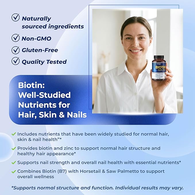 Biotin with Collagen + Keratin Horsetail + Saw Palmetto - Thick Hair, Vibrant Skin, Healthy Nails (180-day Supply (Pack of 1))