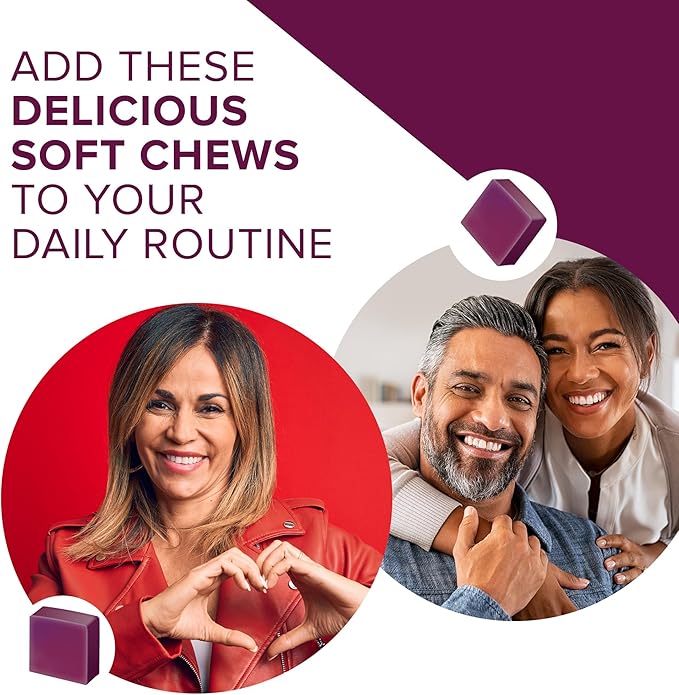 Qunol Beets Chews for Blood Pressure Support,3 in 1 Beets + CoQ10 + Grape Seed Extract,Supports Healthy Blood Circulation & Heart Healthy Energy,90 Chews,(Pack of 2)