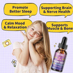 Kids Magnesium Liquid Drops-Magnesium Glycinate Liquid for Kids Supplement-w/L-theanine, Omega-3, Vitamin B6, D3 - for Sleep, Relaxation, Brain, Bones - Cherry Flavor, 2 Fl Oz