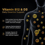 Vitamin B12 2500mcg + Vitamin D3 5000 IU (125mcg) Sublingual Tablets, 60 Count, Daily Energy & Bone Support, Lab Tested, Made in USA (120 Count (Pack of 2))