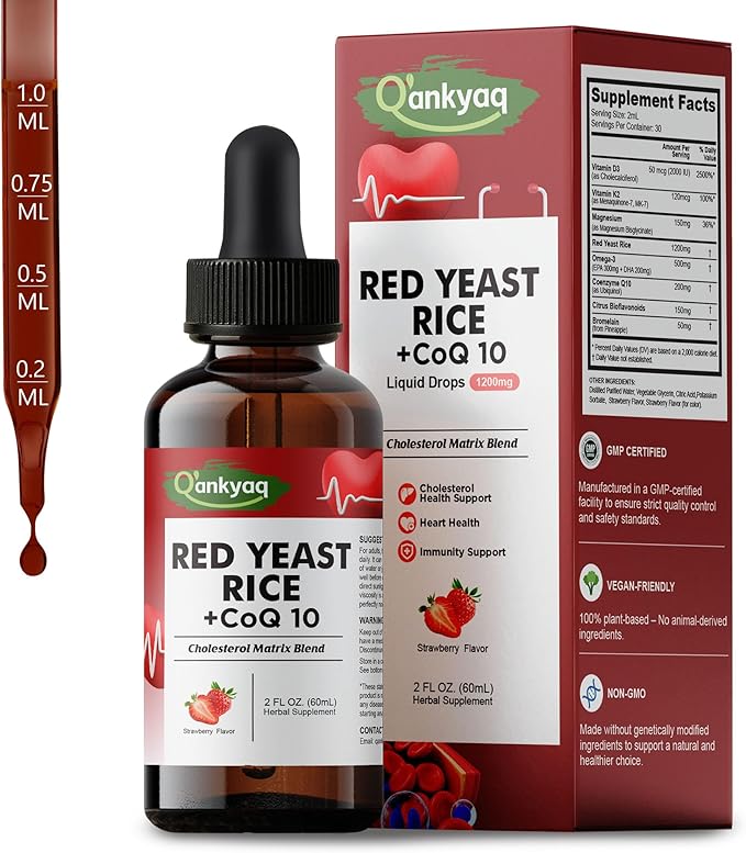 Q'ankyaq D mannose Gummies for Women, Kidney Cleanse Detox & Repair Gummies, Red Yeast Rice with CoQ10 Liquid Drops, 1200mg Red Rice Yeast Extract for Cholesterol Health