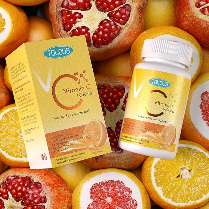 1000mg Vitamin C, 120 Chewable Tablets, 60 Day Supply, Supplement for Immune Support, Gluten-Free, Orange Flavor, 1 Pack