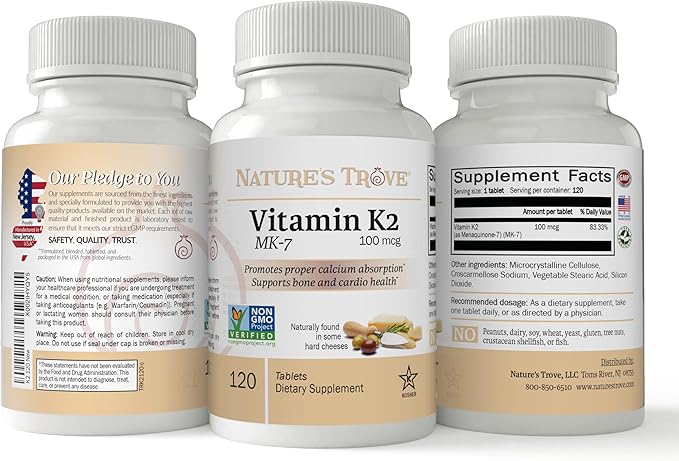 Nature's Trove Vitamin K2 MK7 Supplement, 100mcg, 120 Count, Vegan (Pack of 2)