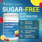 Dr. Berg Zero Sugar Hydration Keto Electrolyte Powder - Enhanced w/ 1000 mg of Potassium & Real Pink Himalayan Salt (NOT Table Salt) - Raspberry & Lemon Flavor Hydration Drink Supplement, 100 Servings