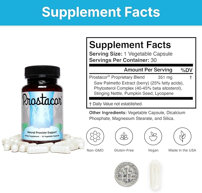 Prostacor - Natural Prostate Support Supplement - Non-GMO, Vegan, Gluten-Free