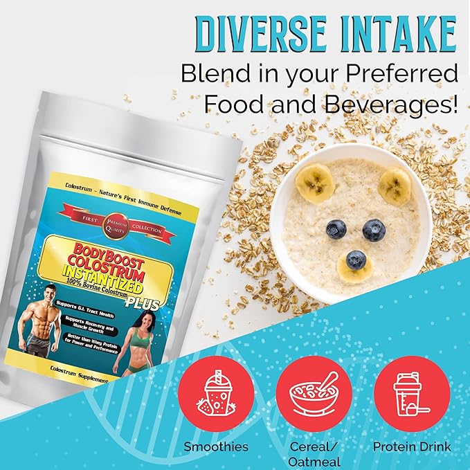 BodyBoost Instantized Colostrum Whole, 99.5% Bovine Colostrum Powder, Immune Booster with Immunoglobulin & Lactoferrin, Grass Fed Colostrum, Gut Health, Diverse Intake,16 oz