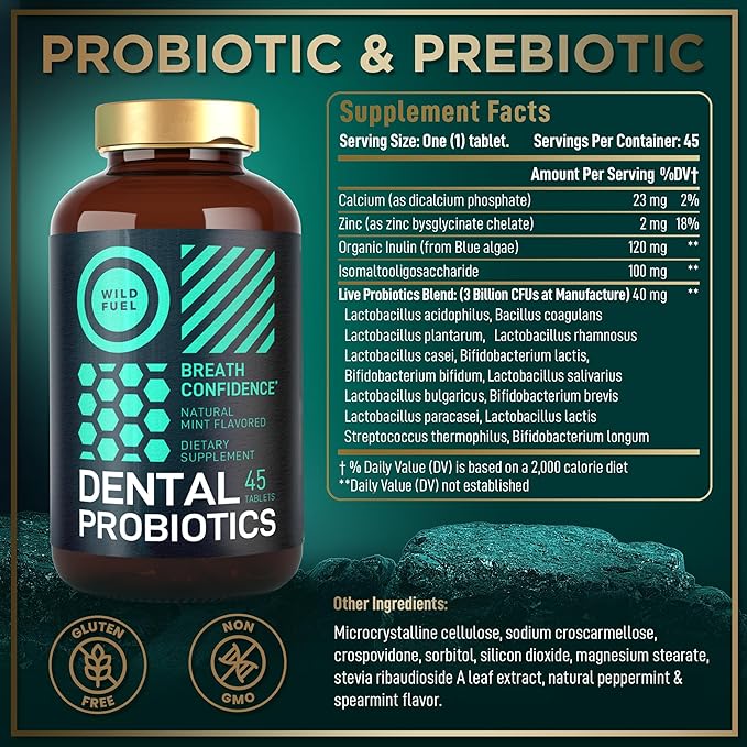 6-Pack Oral Probiotics for Mouth Bad Breath - 3 Billion CFU Advanced Bad Breath Treatment Dental Probiotics for Teeth and Gums - 270 Prebiotic and Probiotic Lactobacillus Salivarius Tablets