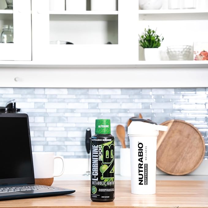 NutraBio – L-Carnitine Liquid Shots – 3000mg, (Green Apple) – 10mg of Vitamin B-5 – Zero Carbs & Sugars – Energy Production – Muscle Recovery